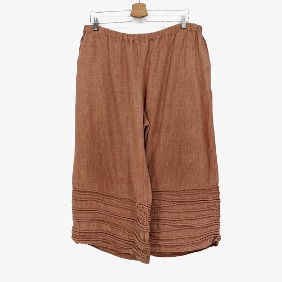 Krista Larson Women's Cropped Wide Leg Pin-tucked Linen Pants One Size O/S - Picture 5 of 8
